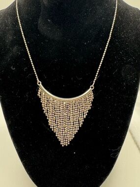 925 Italy Silver Beaded Fringe with Dangle Bar Necklace